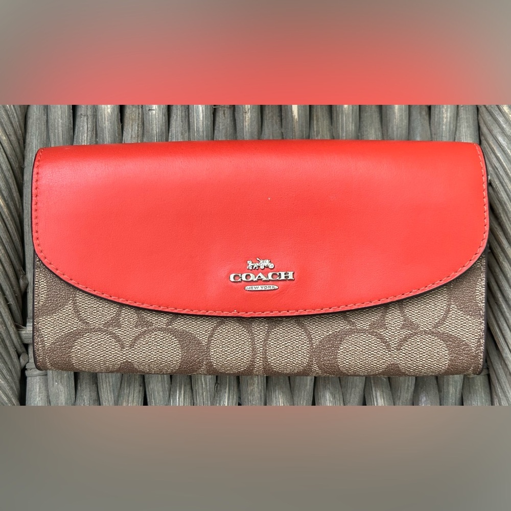 Authentic Coach Orange and Brown Women's Wallet